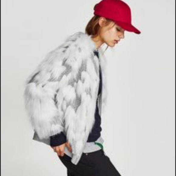 zara white fur coat